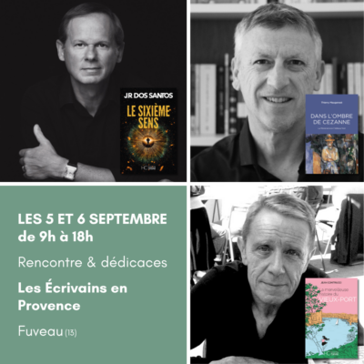 J.R. dos Santos, Jean Contrucci et Thierry Maugenest au salon Les Écrivains en Provence